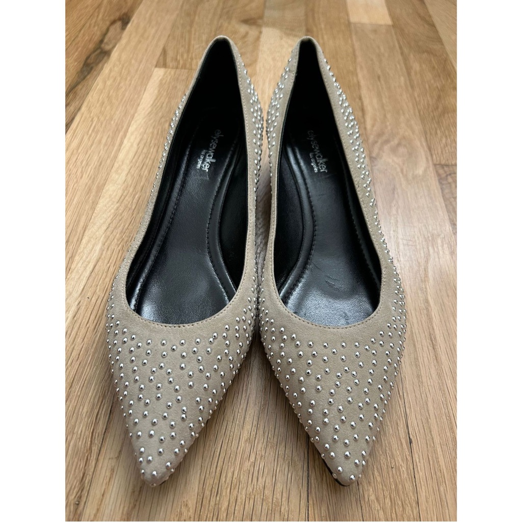 Elyse Walker Los Angeles Barbara Studded Suede Pointy Flats In Light Tau — image 2 of 8